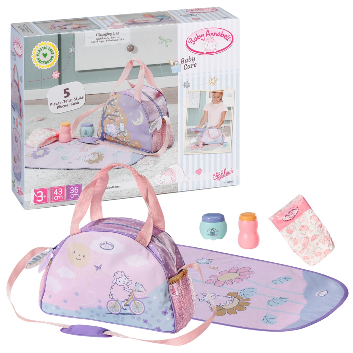 Baby Annabell Changing Bag 707432 - Storage Bag with Straps To Fit 36cm and 43cm Baby Annabell Essentials - Doll Not Included - Suitable for Kids From 3+ Years