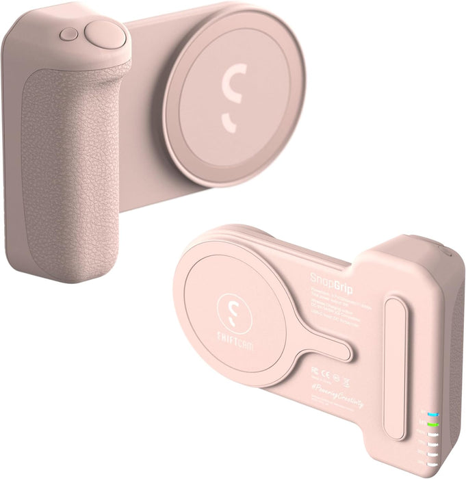 ShiftCam SnapGrip - Mobile Battery Grip with Wireless Shutter Button - Magnetic Mount Snaps on to Any Phone - Built in Powerbank with Qi Wireless Charging (Chalk Pink, SnapGrip) SnapGrip Chalk Pink