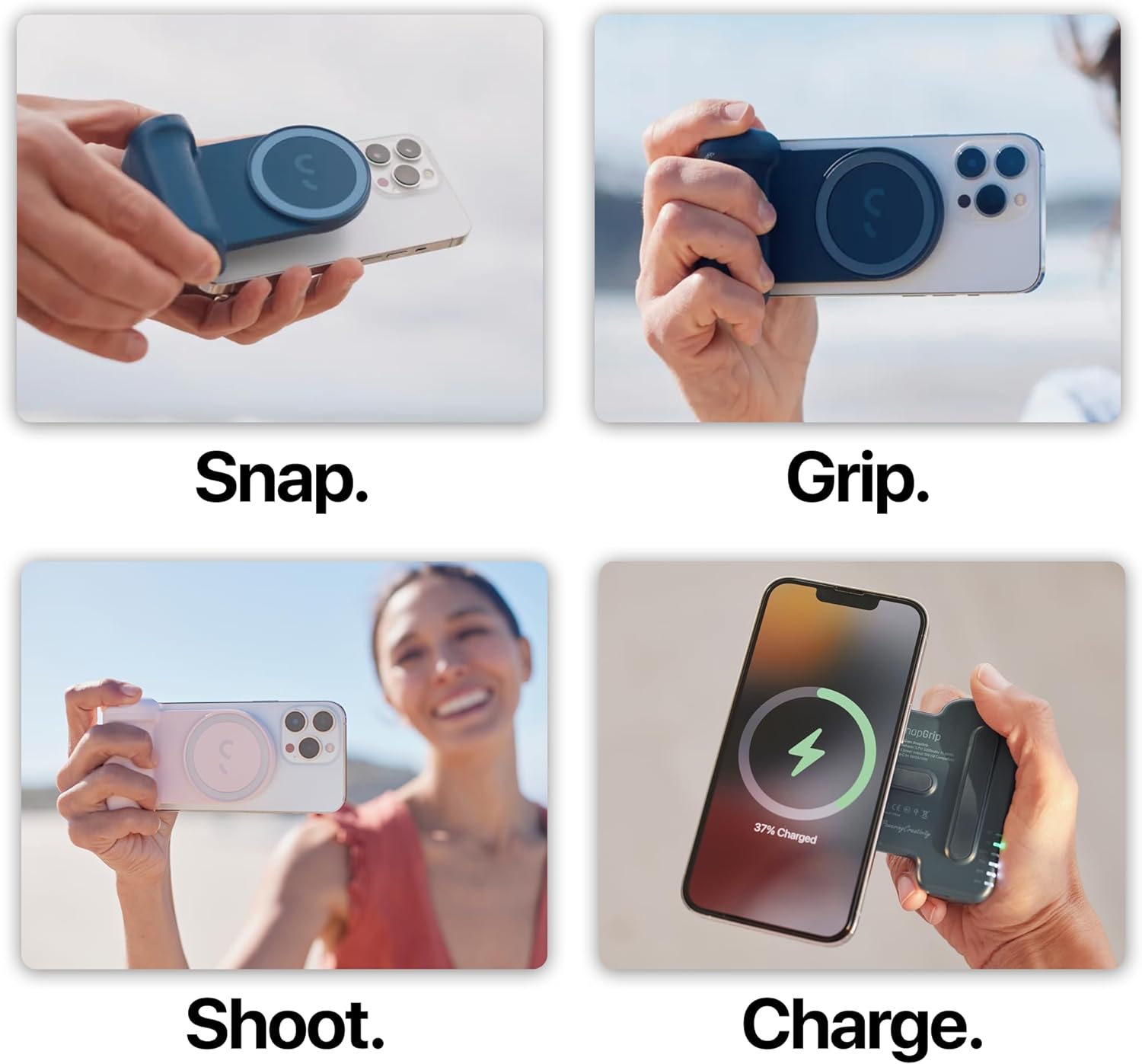 ShiftCam SnapGrip - Mobile Battery Grip with Wireless Shutter Button - Magnetic Mount Snaps on to Any Phone - Built in Powerbank with Qi Wireless Charging (Chalk Pink, SnapGrip) SnapGrip Chalk Pink