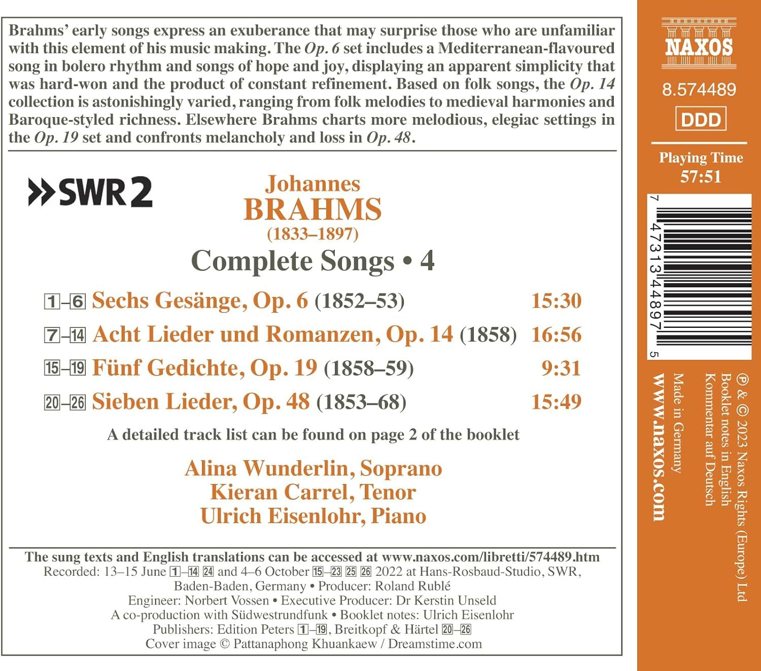 Brahms: Complete Songs: Opp. 6, 14, 19 and 48 - Volume 4