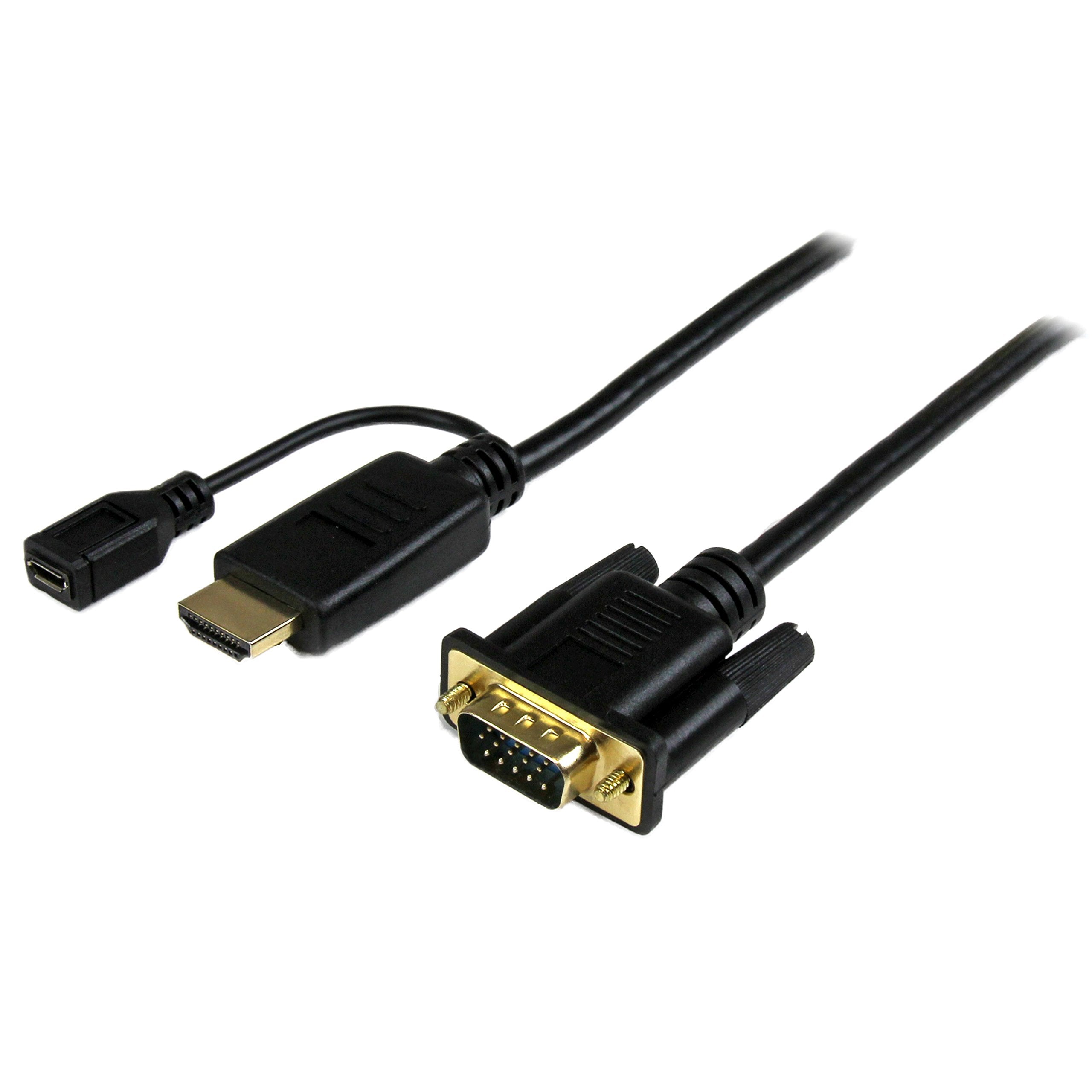 StarTech.com HDMI to VGA Cable - 3 ft / 1m - 1080p - 1920 x 1200 - Active HDMI Cable - Monitor Cable - Computer Cable (HD2VGAMM3), Black HDMI to VGA Cable - 3 ft/1 m Single