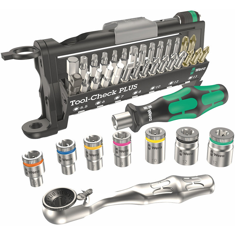 Wera Tool-Check Plus Mini Bit Ratchet, Socket, Screwdriver & Bit Set, 39pc, 05056490001 & 05133164001 950/9 Hex-Plus Multicolour 2 L-Key Set