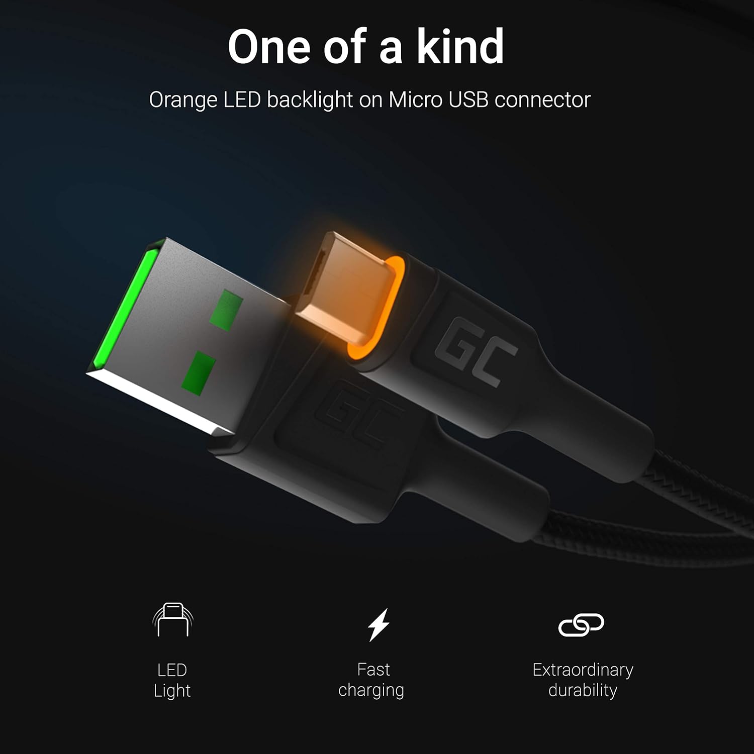 GC Ray LED | 2m Micro USB Nylon Cable Cord Wire High Speed Data&Sync with Fast Charging Quick Charge 3.0 for Samsung, Xiaomi, Huawei, Nexus, LG, Motorola, Android Smartphones and more