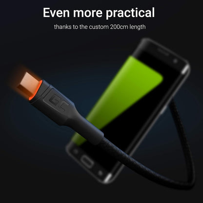GC Ray LED | 2m Micro USB Nylon Cable Cord Wire High Speed Data&Sync with Fast Charging Quick Charge 3.0 for Samsung, Xiaomi, Huawei, Nexus, LG, Motorola, Android Smartphones and more