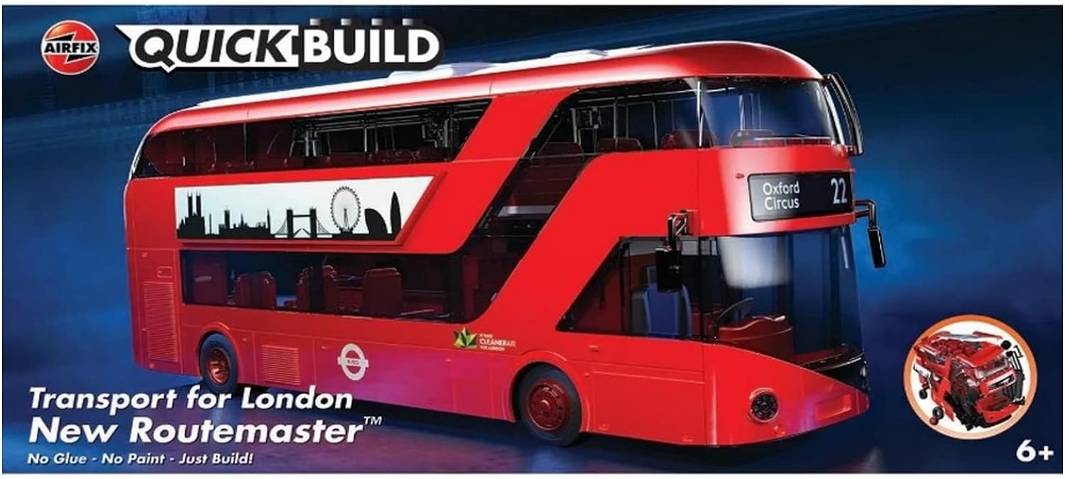 Airfix QUICKBUILD Model Vehicle Kit - Routmaster Bus Building Kit for Kids 6+, Construction Toys for Boys & Girls, No Glue Model Making - Classic Vehicle Gifts Plastic Model Kits