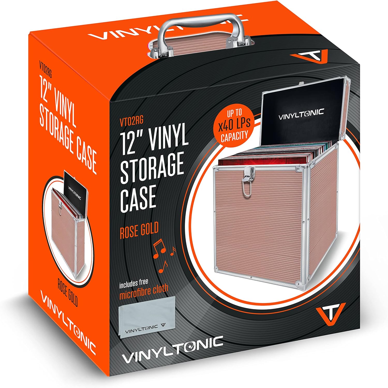 Vinyl Tonic 12 Rose Gold Lp Storage Case Microfibre Cloth