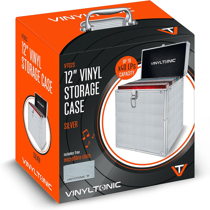 Vinyl Tonic 12`` Silver LP Storage Case With Microfibre Cloth