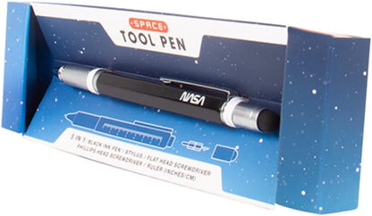 Fizz Creations NASA Space Multi Tool Pen. 5-in-1 Black Ink Pen also includes Stylus, Flat Head Screwdriver, Phillips Head Screwdriver & Ruler in Presentation Gift Box.