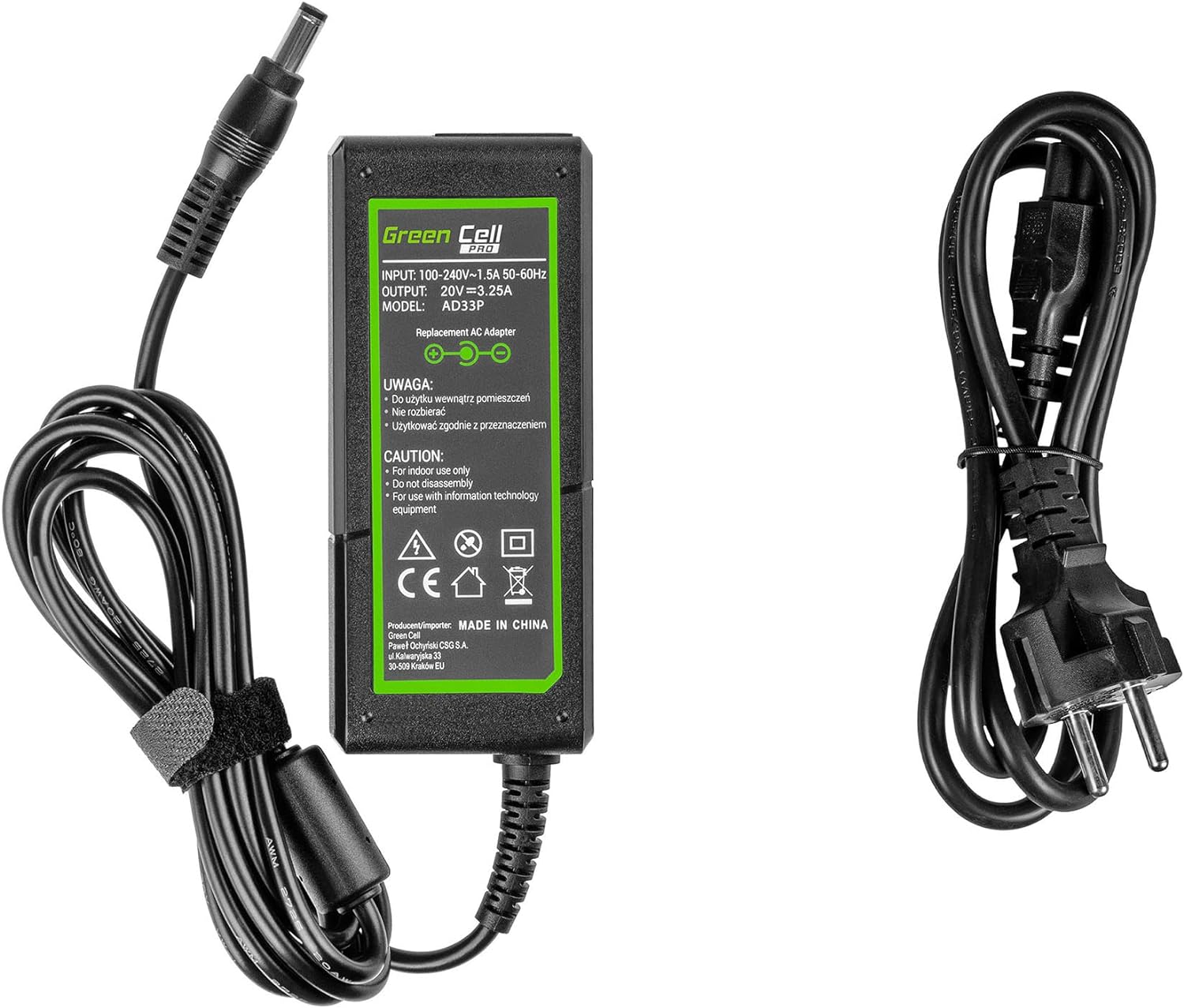 Green Cell Power Supply / Charger PRO 20V 3.25A 65W for Lenovo B560 B570 G530 G550 G560 G575 G580 G580a G585 IdeaPad Z560 Z570