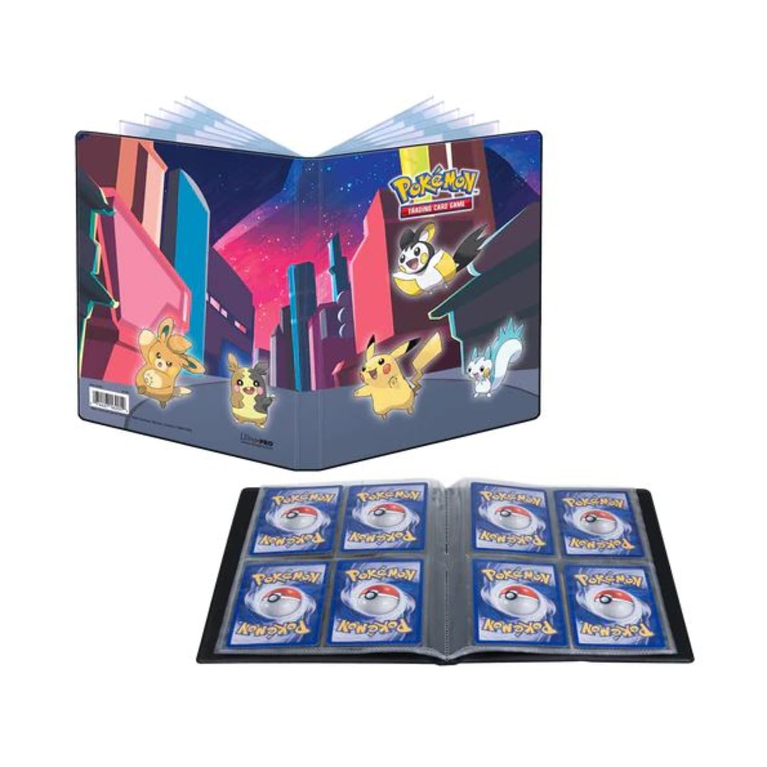 Ultra PRO - Serie Galería: Portafolio de 4 bolsillos para Pokémon ft. Pawmot, Pikachu, Morpeko, Emolga y Pachirisu, con capacidad para hasta 40 tarjetas de tamaño estándar o 80 de doble carga