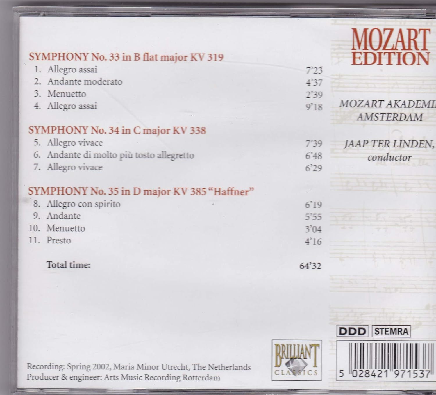 Mozart Symphonies KV319-338-385 Haffner