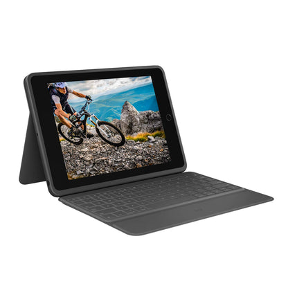 Logitech Rugged Folio for iPad (7th, 8th, & 9th generation) Protective Keyboard Case, QWERTY Spanish Layout - Graphite