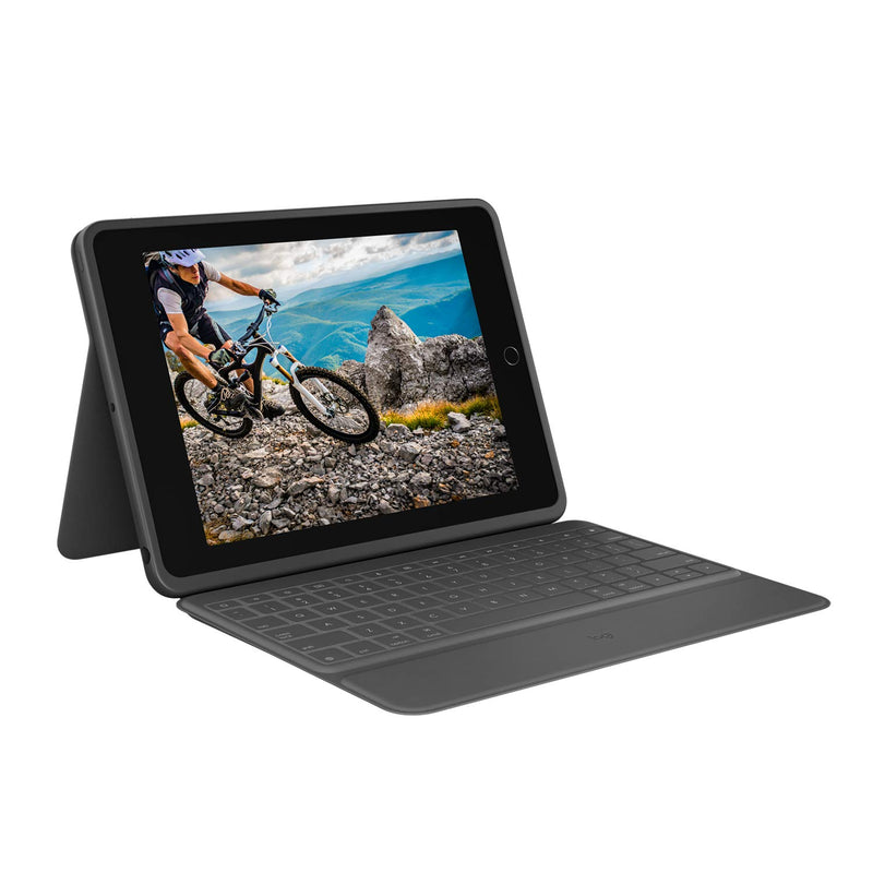 Logitech Rugged Folio for iPad (7th, 8th, & 9th generation) Protective Keyboard Case, QWERTY Spanish Layout - Graphite