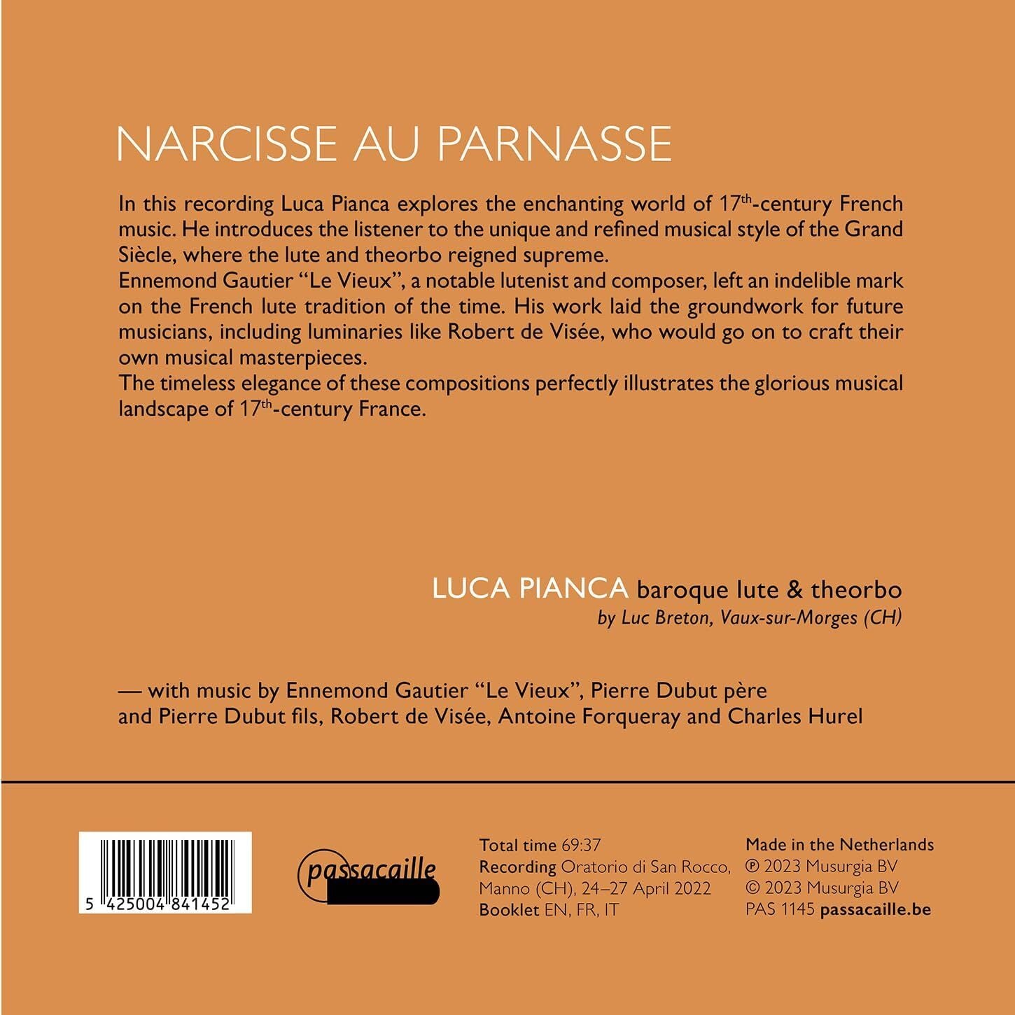 Luca Pianca: Narcisse Au Parnasse: Works for Lute & Theorbo from the French 'Grand-Siècle'