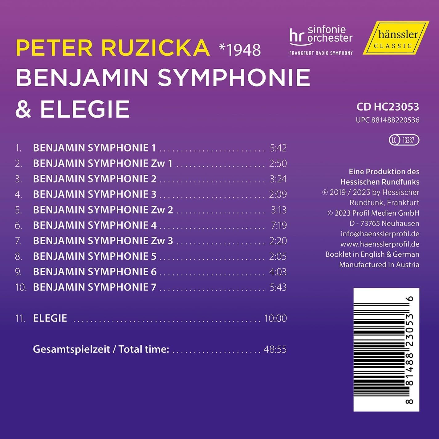 Peter Ruzicka: Benjamin Symphonie/Elegie