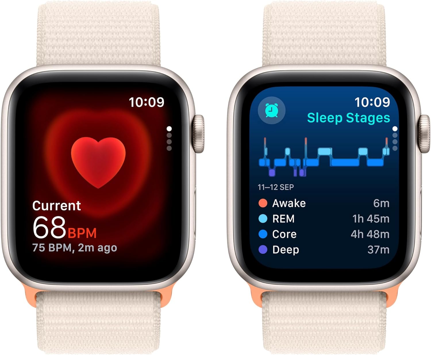 Apple Watch Se (Gps) - 2Nd Generation - 44 Mm - Starlight Aluminium - Smart Watch With Sport Loop - Textile - Starlight
