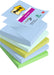 Post-it Super Sticky Z-Notes Oasis Color Collection, Pack of 5 Pads, 90 Sheets per Pad,76 mm x 76 mm, Blue, Green - Extra Sticky Notes For Note Taking, To Do Lists & Reminders