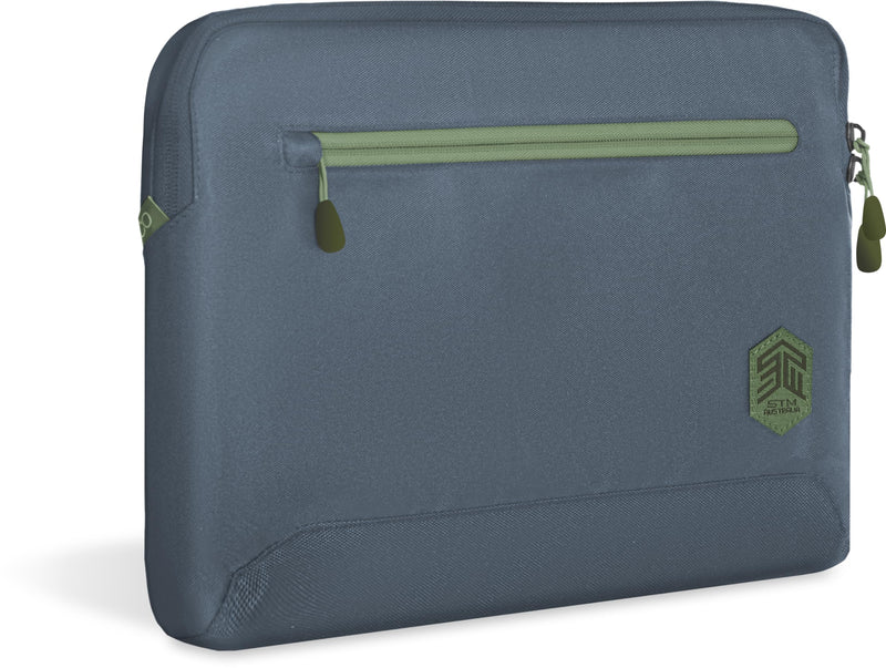 STM ECO Sleeve Laptop Bag 14 Inch Compatible with Apple MacBook Pro 14 Inch (Made of 100% Recycled Polyester, Large Inner Pocket with Outer Additional Compartment, Smooth Zips) - Blue