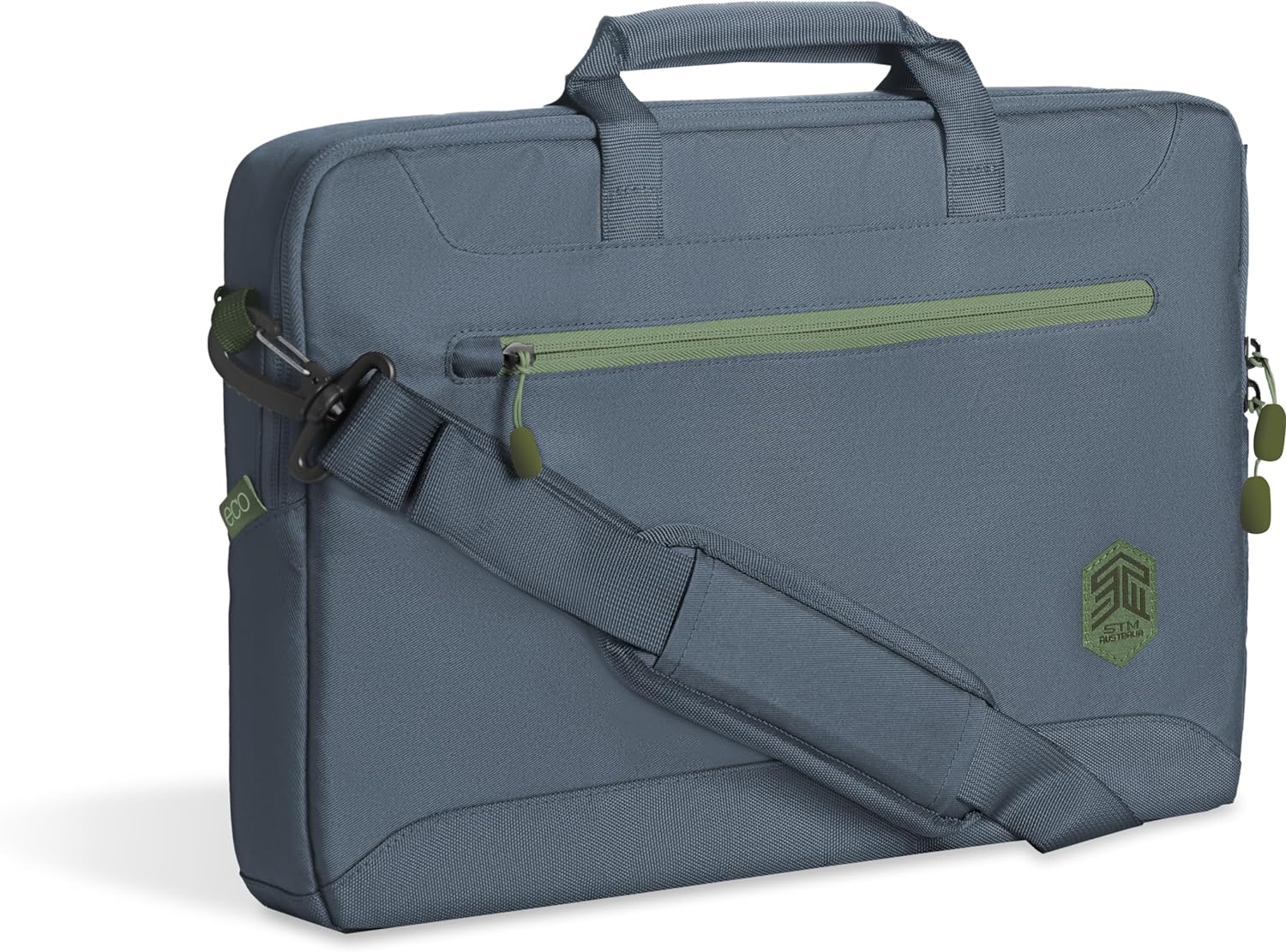 STM Eco Brief Laptop Case- Fits Up to a 16" Laptop, Made of 100% Recycled Fabrics, Includes a Removable Shoulder Strap, Luggage Pass-Through and Organized Pockets- Blue