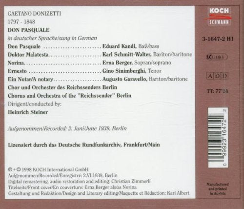 Donizetti: Don Pasquale (Gesamtaufnahme) (Aufnahme Berlin 02.06.1039
