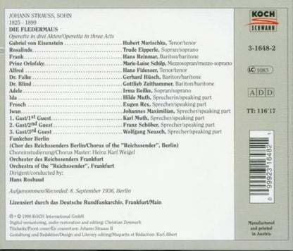 Strauß: Die Fledermaus (Gesamtaufnahme) (Aufnahme Berlin 08.09.1936