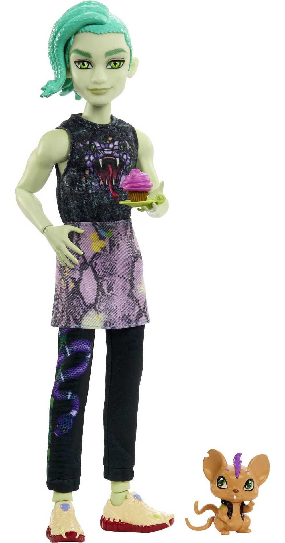 Monster High Deuce Gorgon Posable Doll, Pet and Accessories, Denim Snake Jacket, Tinted Sunglasses, Kids Toys, Gift Set, HHK56 Amazon Exclusive