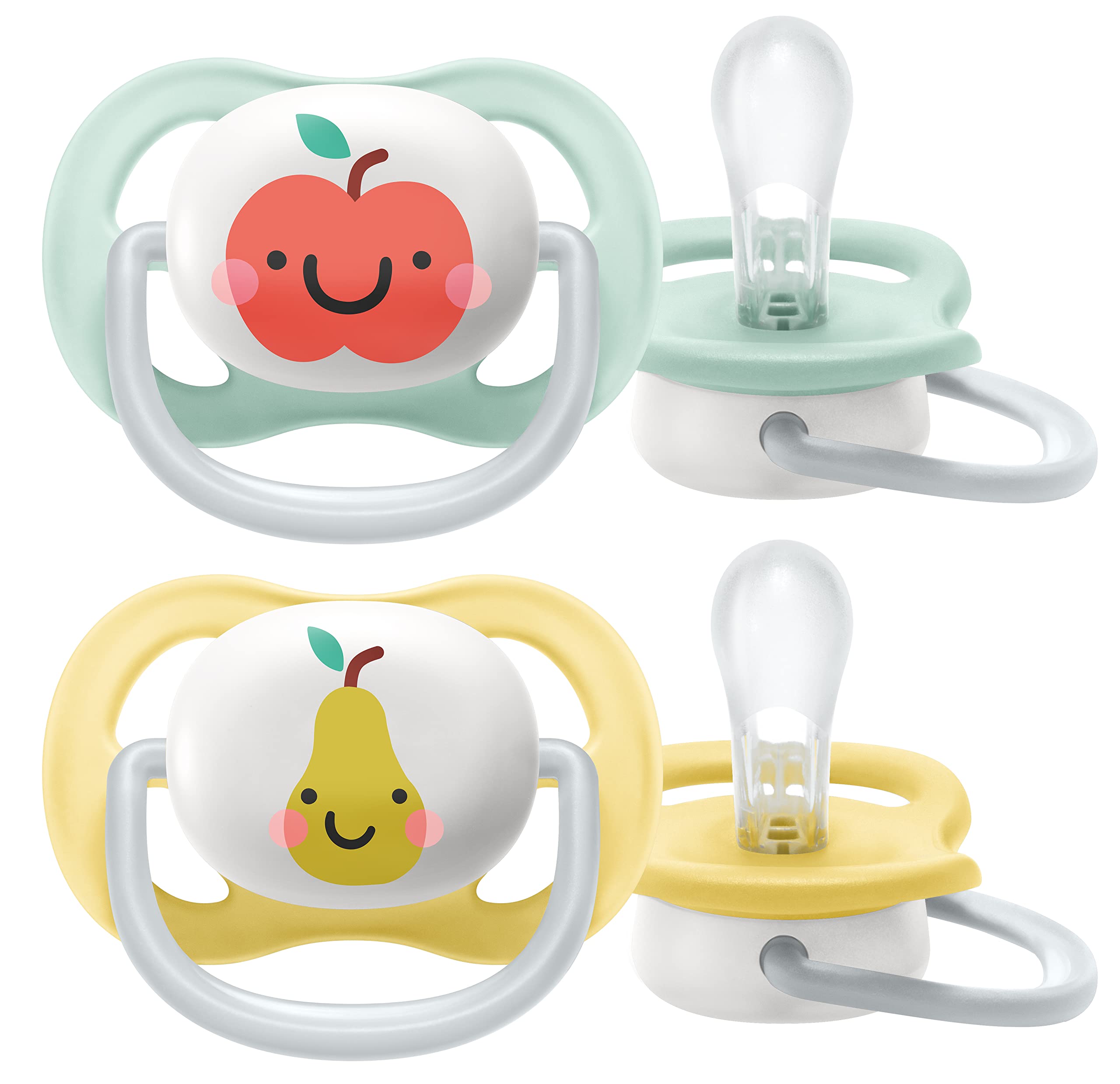 Ultra Air Philips Avent - 6 Months - Orthodontic and BPA Free - Pack of 2 - Includes Steriliser/Carry Bag SCF080/17 - Yellow and Green
