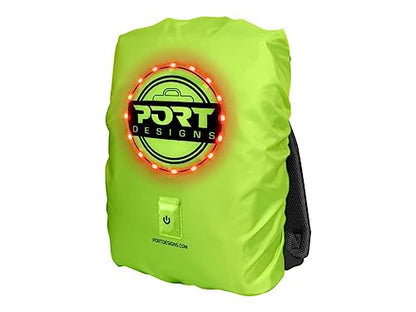 Port Designs Be VISIBL Universal High Visibility Rain Cover with On/Off LED Rechargeable for Backpacks up to 25 litres 14/15.6 Inches, Flashy Yellow, 14/15,6 pouces, Rainproof and Flashy Yellow