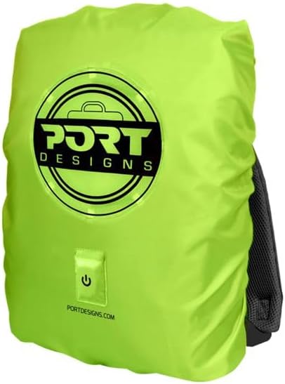 Port Designs Be VISIBL Universal High Visibility Rain Cover with On/Off LED Rechargeable for Backpacks up to 25 litres 14/15.6 Inches, Flashy Yellow, 14/15,6 pouces, Rainproof and Flashy Yellow