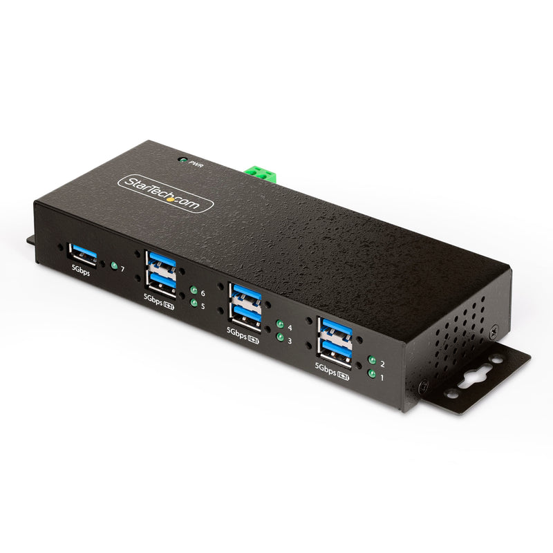 StarTech.com 7-Port Managed USB Hub with 7x USB-A, Heavy Duty with Metal Industrial Housing, ESD & Surge Protection, Wall/Desk/Din-Rail Mountable, USB 3.0/3.1/3.2 Gen 1 5Gbps (5G7AINDRM-USB-A-HUB