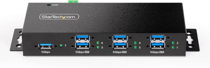 StarTech.com 7-Port Managed USB Hub with 7x USB-A, Heavy Duty with Metal Industrial Housing, ESD & Surge Protection, Wall/Desk/Din-Rail Mountable, USB 3.0/3.1/3.2 Gen 1 5Gbps (5G7AINDRM-USB-A-HUB