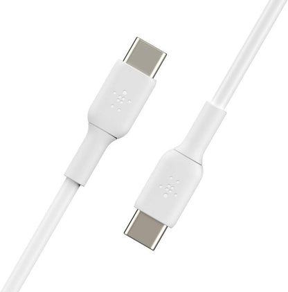 Belkin cable de carga rápida USB-C a USB-C trenzado (cable USB C para iPhone 16, iPhone 15, Samsung Galaxy S24, Note, Google Pixel, iPad Pro, Nintendo Switch, cable carga Tipo C) 2 m, 2 uds, blanco