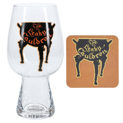 Paladone Harry Potter Leaky Cauldron Glass and Coaster Set, 550Ml (18 Fl Oz)