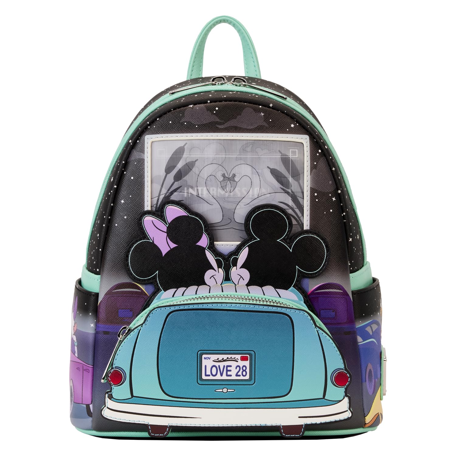 Loungefly Mickey & Minnie Date Night Drive-In Lenticular Mini Backpack, Multi, Mini Backpack, Mini Backpack