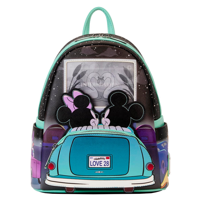 Loungefly Mickey & Minnie Date Night Drive-In Lenticular Mini Backpack, Multi, Mini Backpack, Mini Backpack