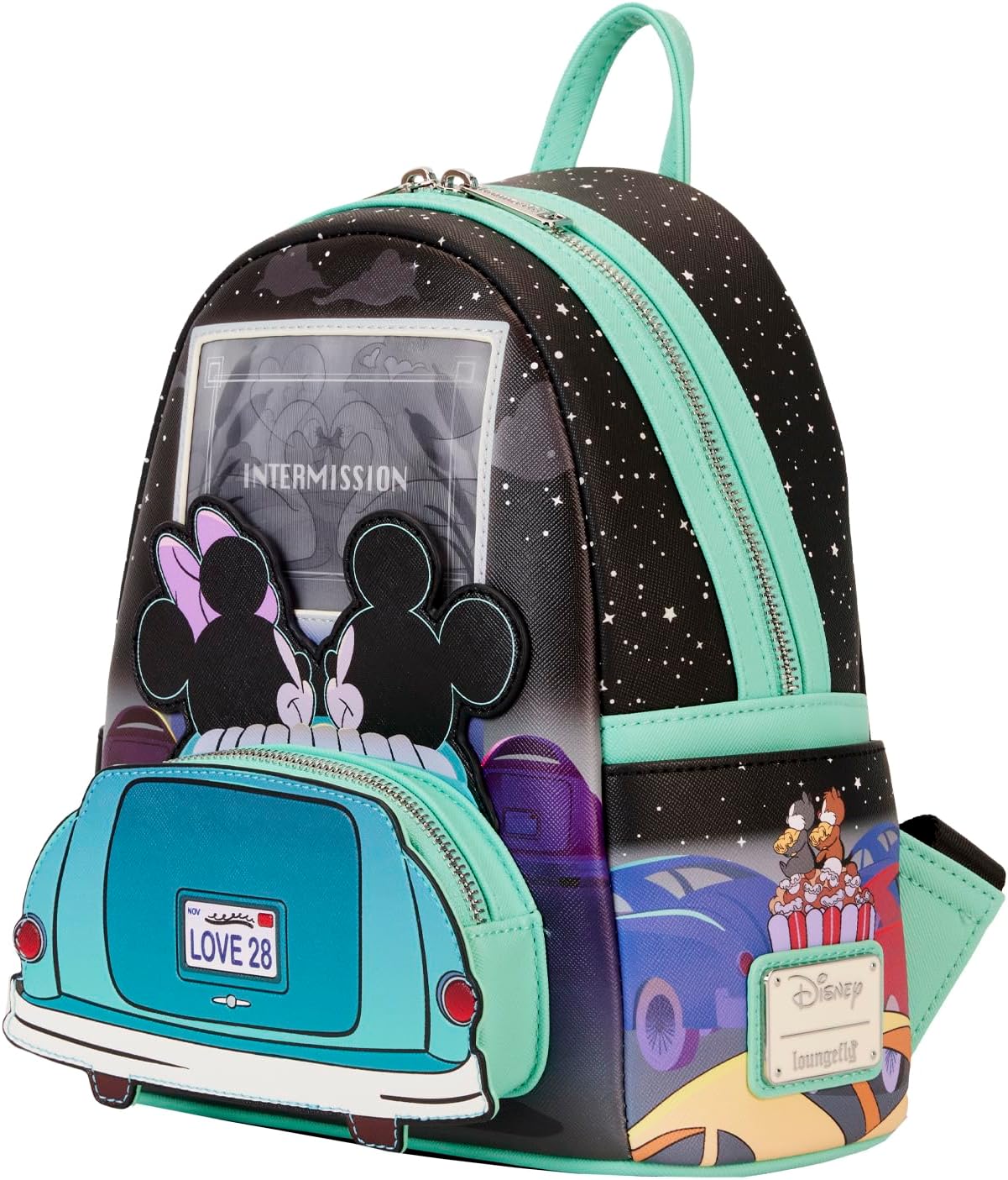 Loungefly Mickey & Minnie Date Night Drive-In Lenticular Mini Backpack, Multi, Mini Backpack, Mini Backpack