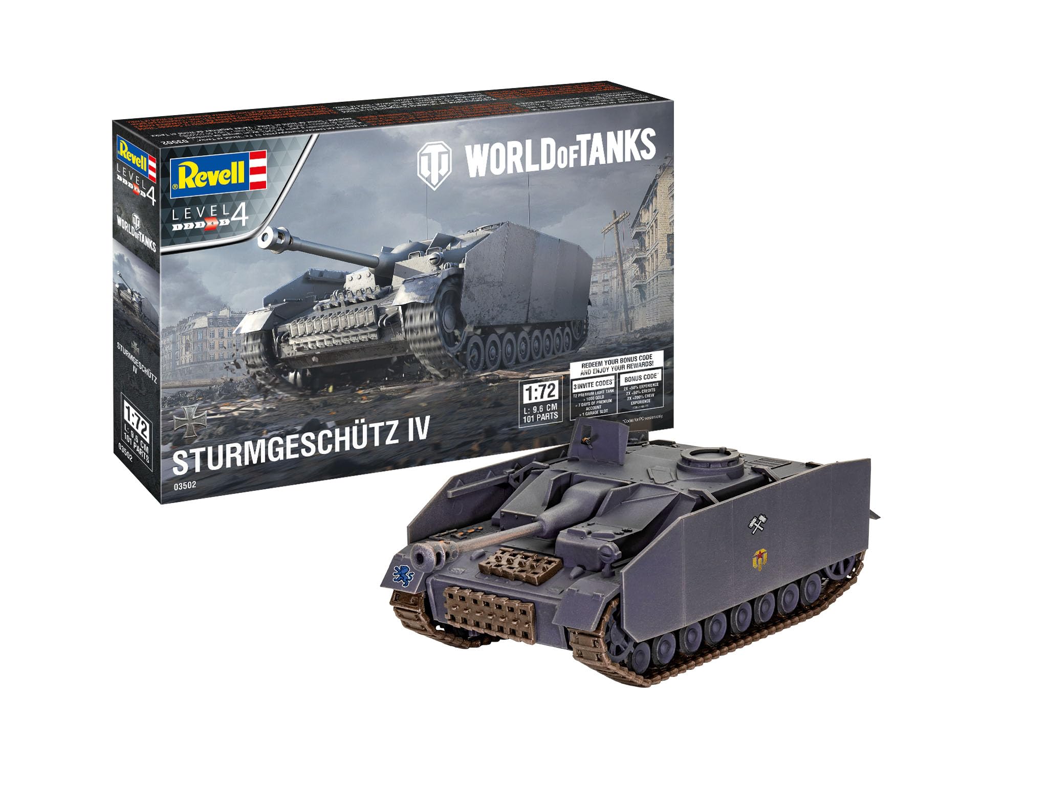 Revell 03502 Sturmgeschütz IV World of Tanks 1:72 Scale Plastic Model kit, Unvarnished