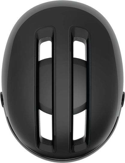 ABUS HUD-Y ACE city helmet - stylish bike helmet with visor and magnetic, rechargeable rear LED light - for men and women L (57-61 cm) Schwarz (velvet black)