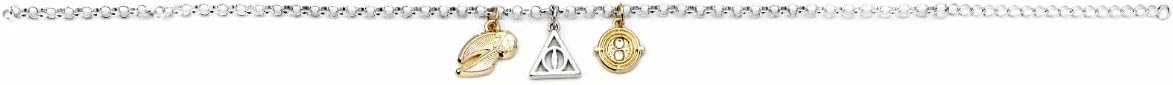 Harry Potter Charm Bracelet with Three Charms - Golden Snitch, Deathly Hallows and Time Turner