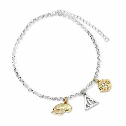 Harry Potter Charm Bracelet with Three Charms - Golden Snitch, Deathly Hallows and Time Turner