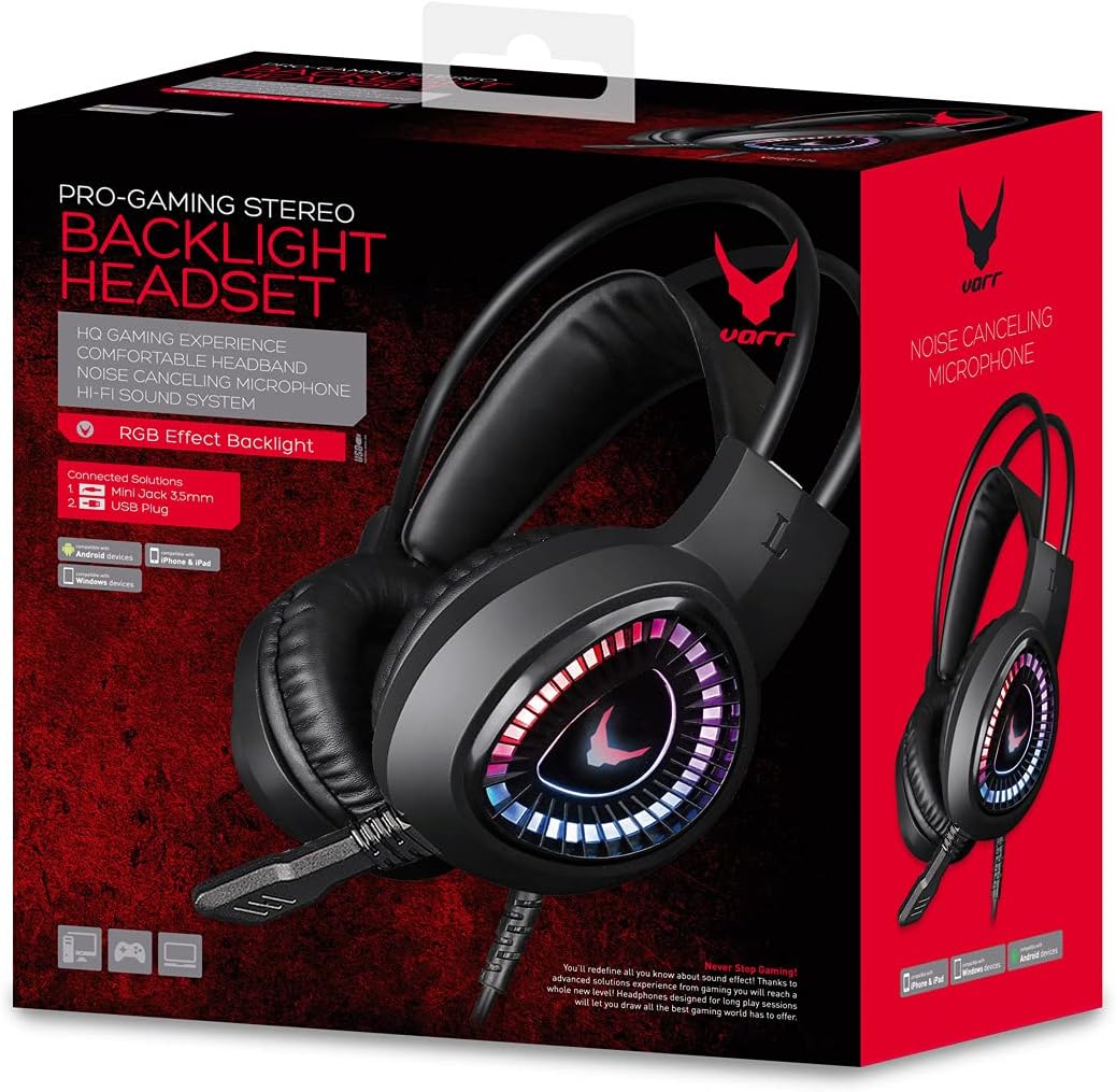 Varr Mic VH8010 Stereo Lite - Auriculares para Videojuegos (3,5 mm, USB), Color Negro