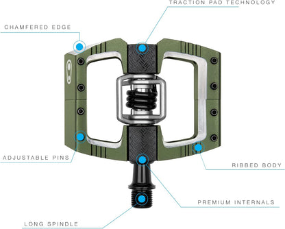 CRANKBROTHERS Mallet DH Mixed Automatic Pedals, Green, 100 mm x 78 mm