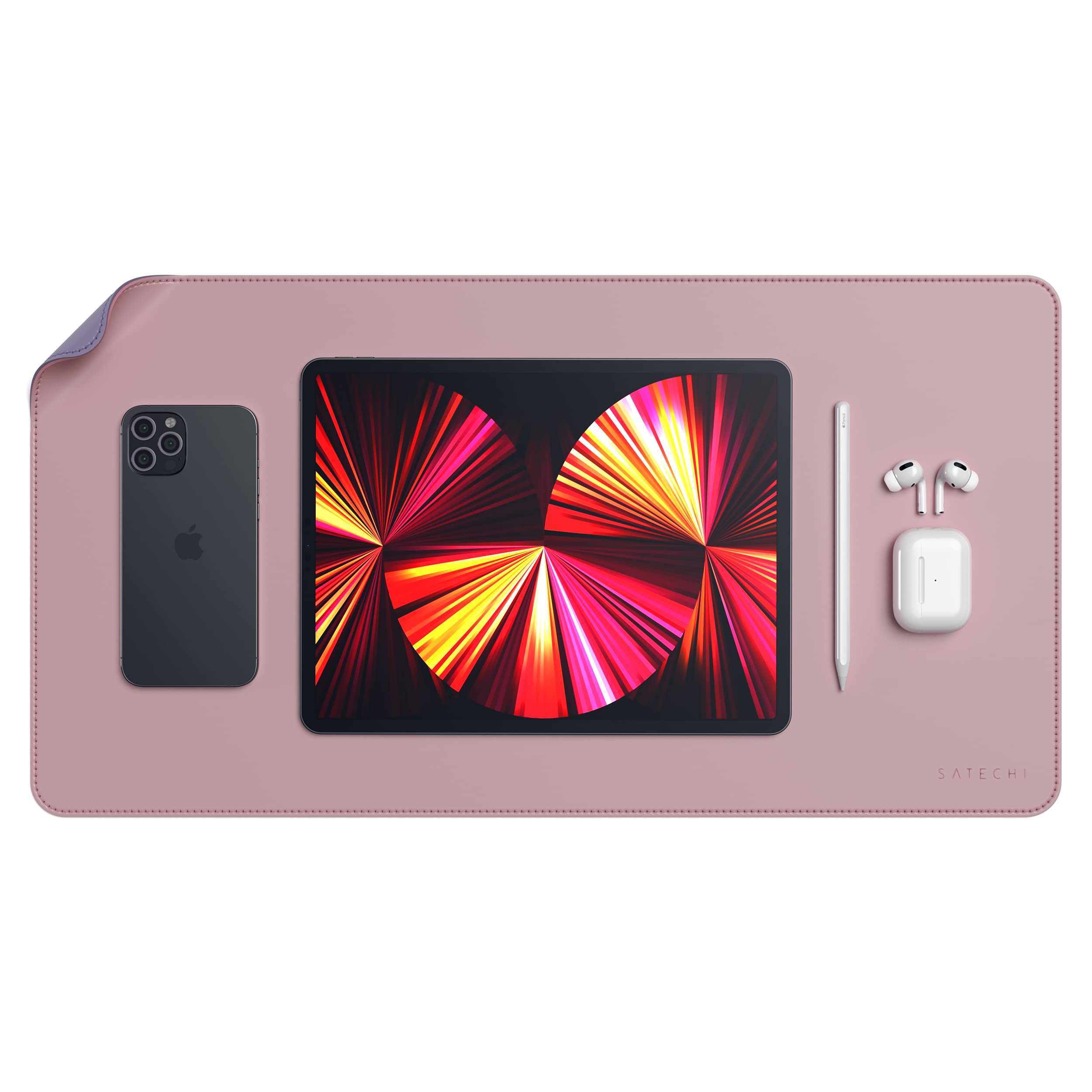 SATECHI Dual Sided Eco-Leather Deskmate - Desk Blotter & Protector - Safe for Lacquered & Varnished Wooden Surfaces (Pink/Purple)