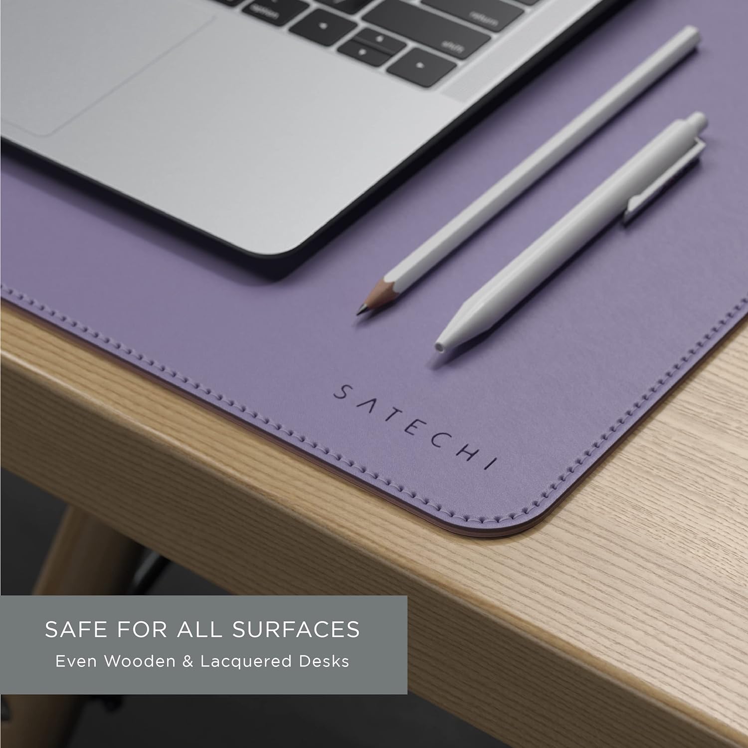 SATECHI Dual Sided Eco-Leather Deskmate - Desk Blotter & Protector - Safe for Lacquered & Varnished Wooden Surfaces (Pink/Purple)