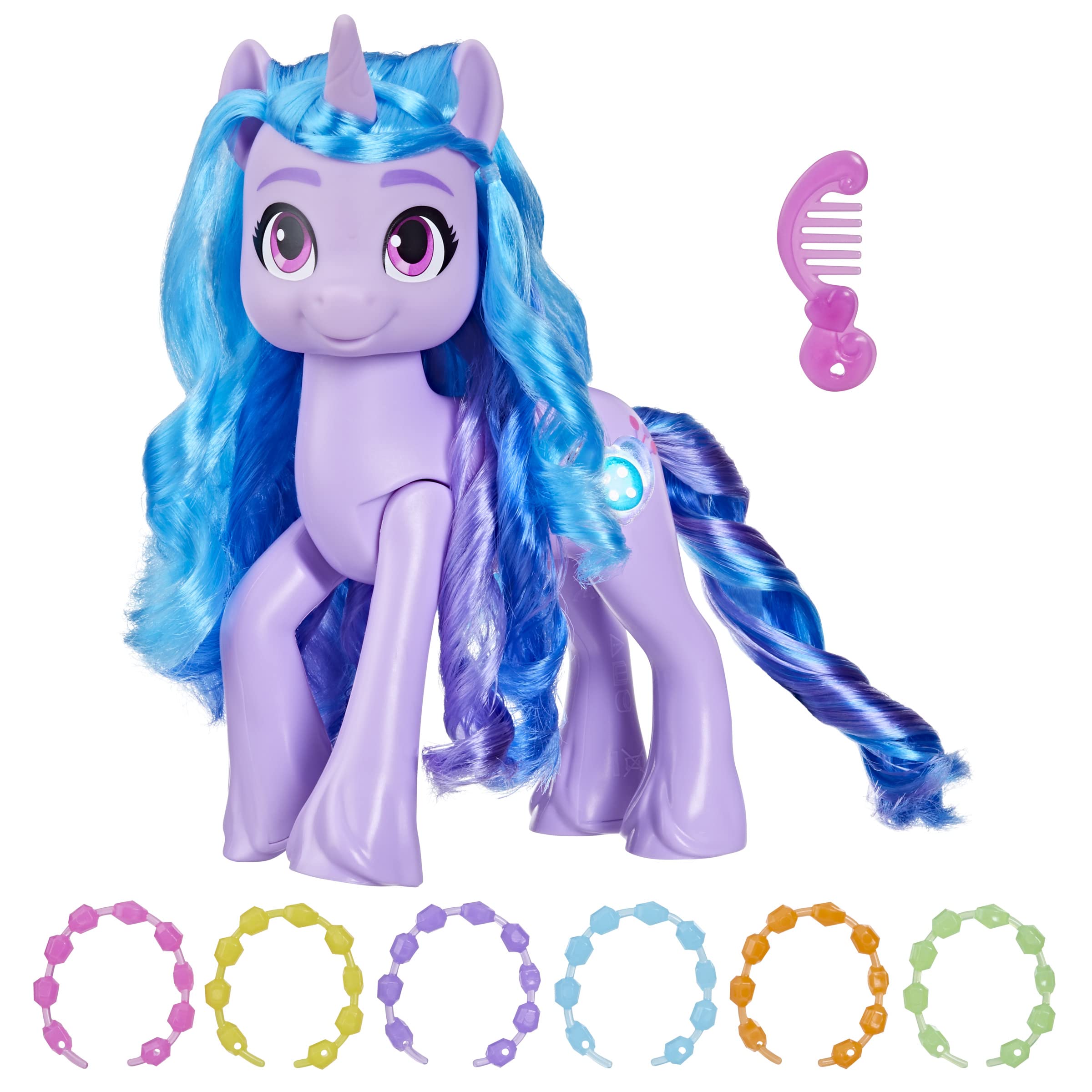 My Little Pony Toys: Make Your Mark Izzy Moonbow See Your Sparkle 8-Inch Purple Pony Toy, Unicorn Toys for 5 Year Old Girls and Boys and Up, with Sounds, Music, and Lights