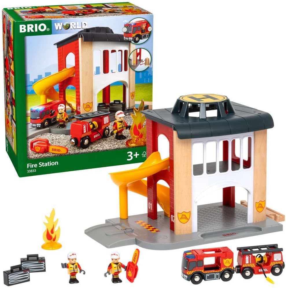 BRIO World Fire & Rescue - Rescue Central Fire Station for Kids Age 3 Years Up - Compatible with all BRIO Railway Train Sets & Accessories Multicoloured