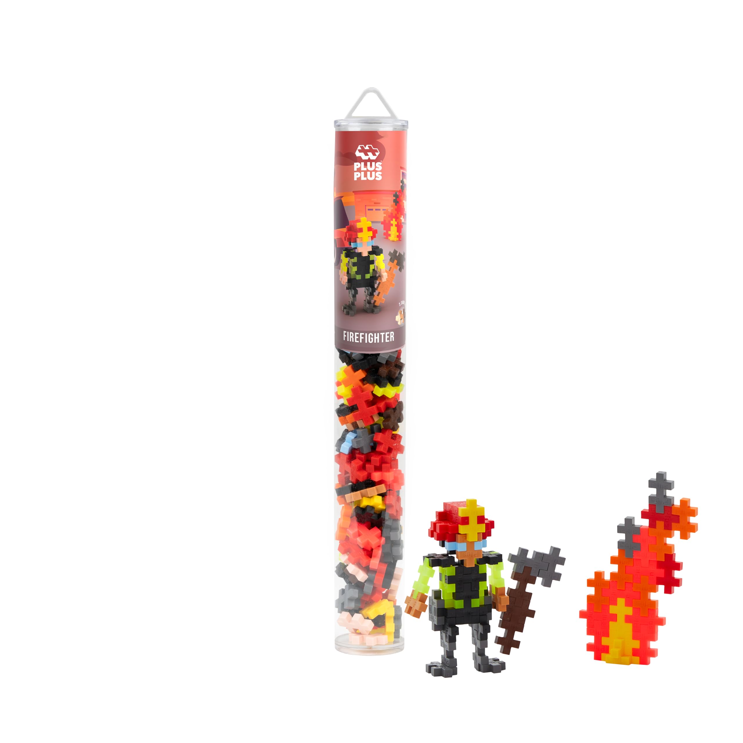 Plus-Plus 4294 Geniales Konstruktionsspielzeug, Feuerwehrmann, Kreativ-Bausteine Tube, 100 Teile
