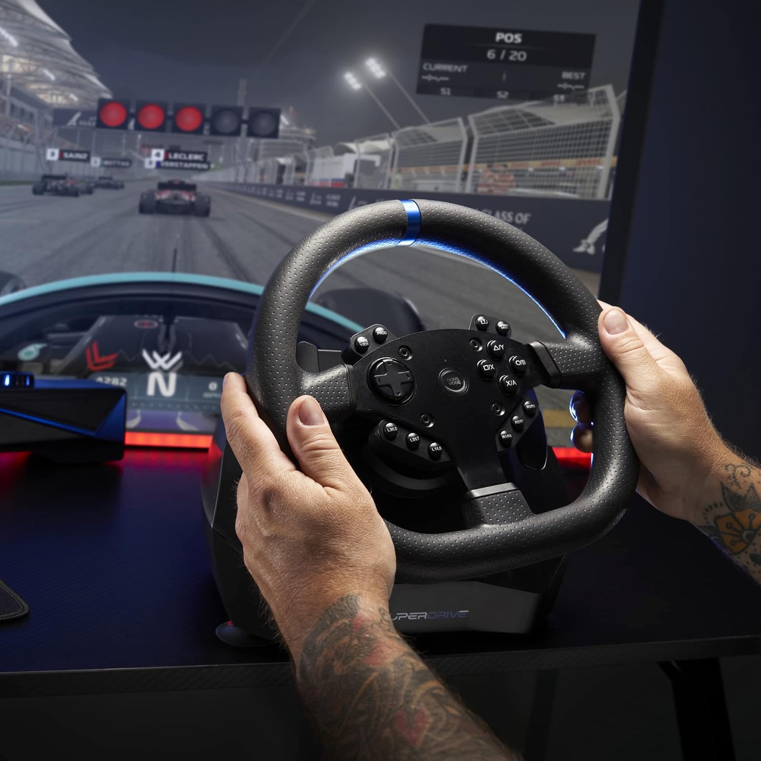 Subsonic Superdrive - SV950 steering wheel with pedals and paddles for Xbox Serie X/S, PS4, Xbox One, PC (programmable for all games)
