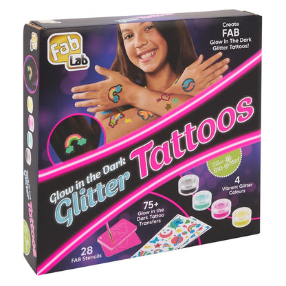 FabLab 24704 Glow in The Dark Glitter Tattoos Kit, Multi