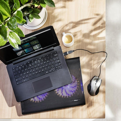 Trust Azul Laptop Cooling Pad, for Laptops up to 17.3 Inch, with 2 Illuminated Fans, Fits Up to 17.3 Inch, Tilted Design, Cooler for Laptop with Cable Storage - Black